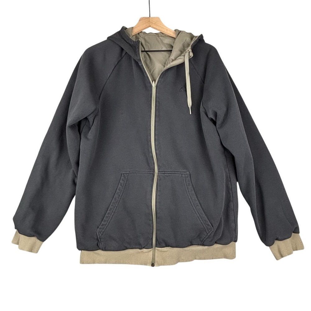 Adidas Reversible Jacket Mens Large Black/Brown Hooded Full Zip Stripes